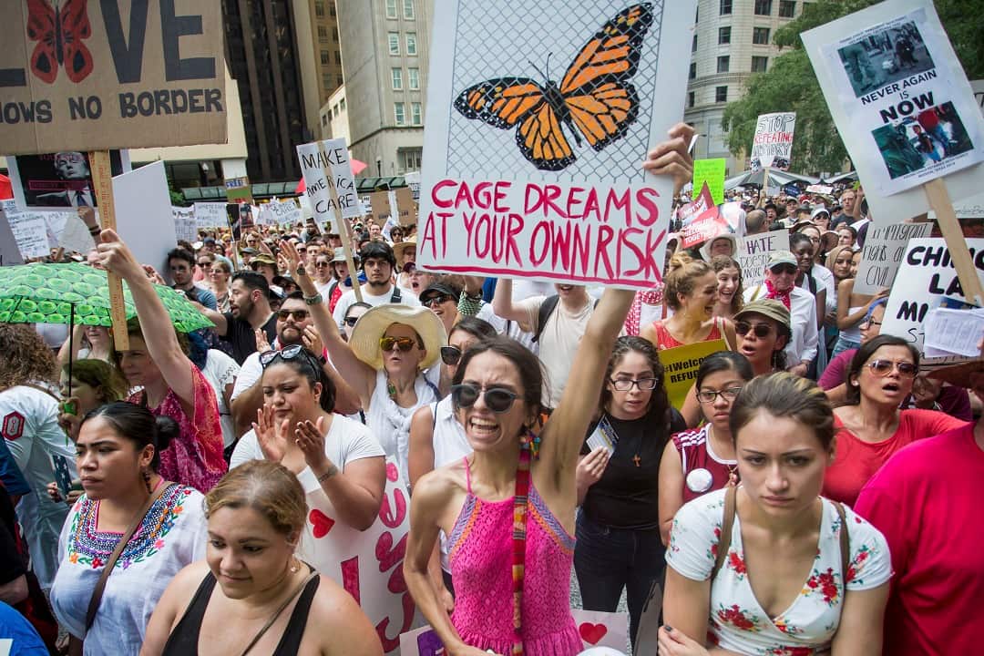 The Families Belong Together march starting in Daley Plaza.