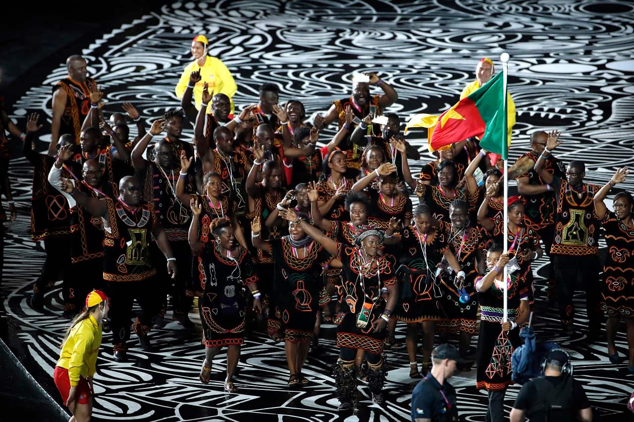 The Cameroon team at the Commonwealth Games opening ceremony. About 250 people who came for the event remain in Australia. 