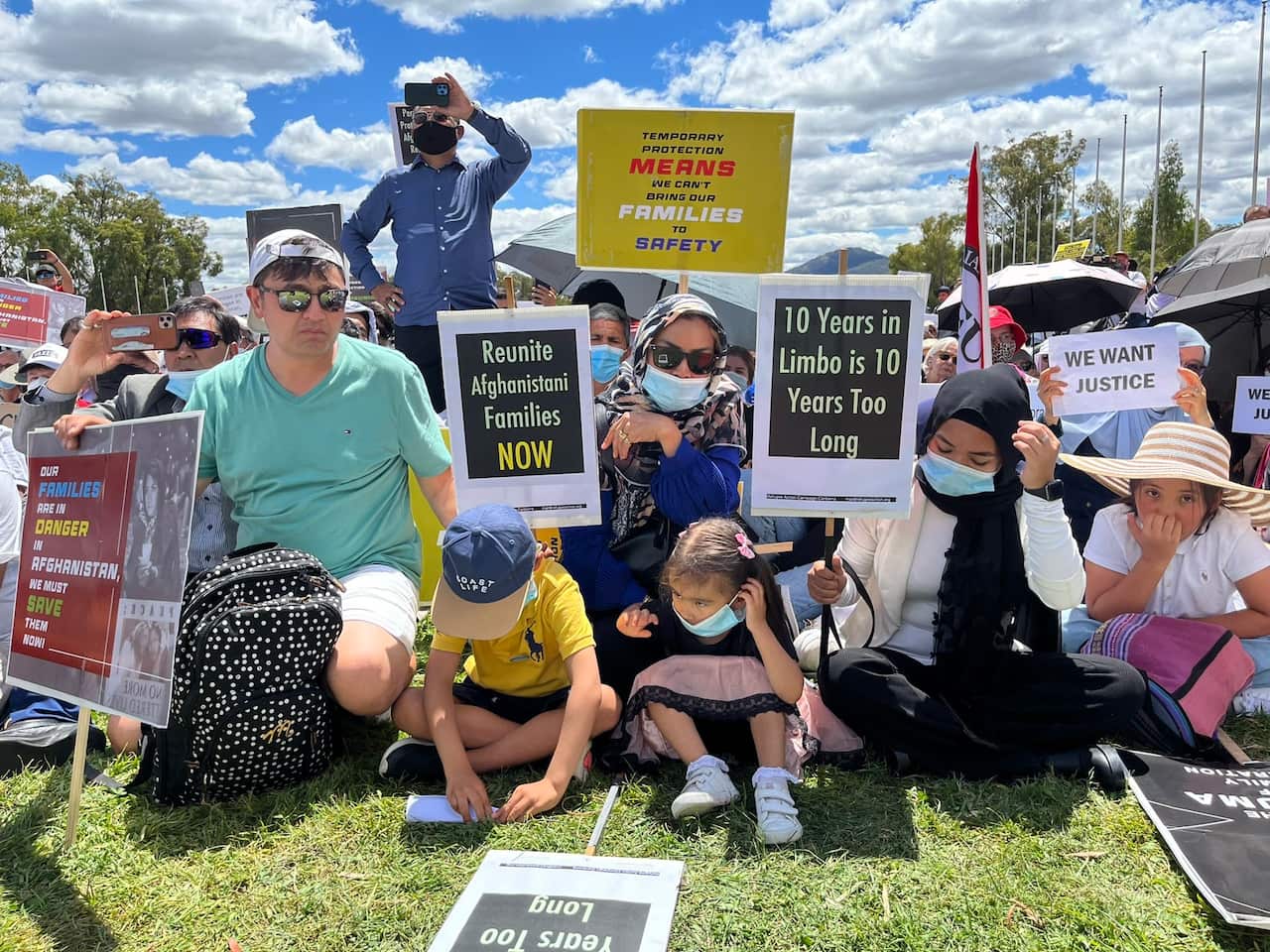 Hundreds of people are gathering in protest to support refugees in Australia who remain on temporary protection visas for several years.