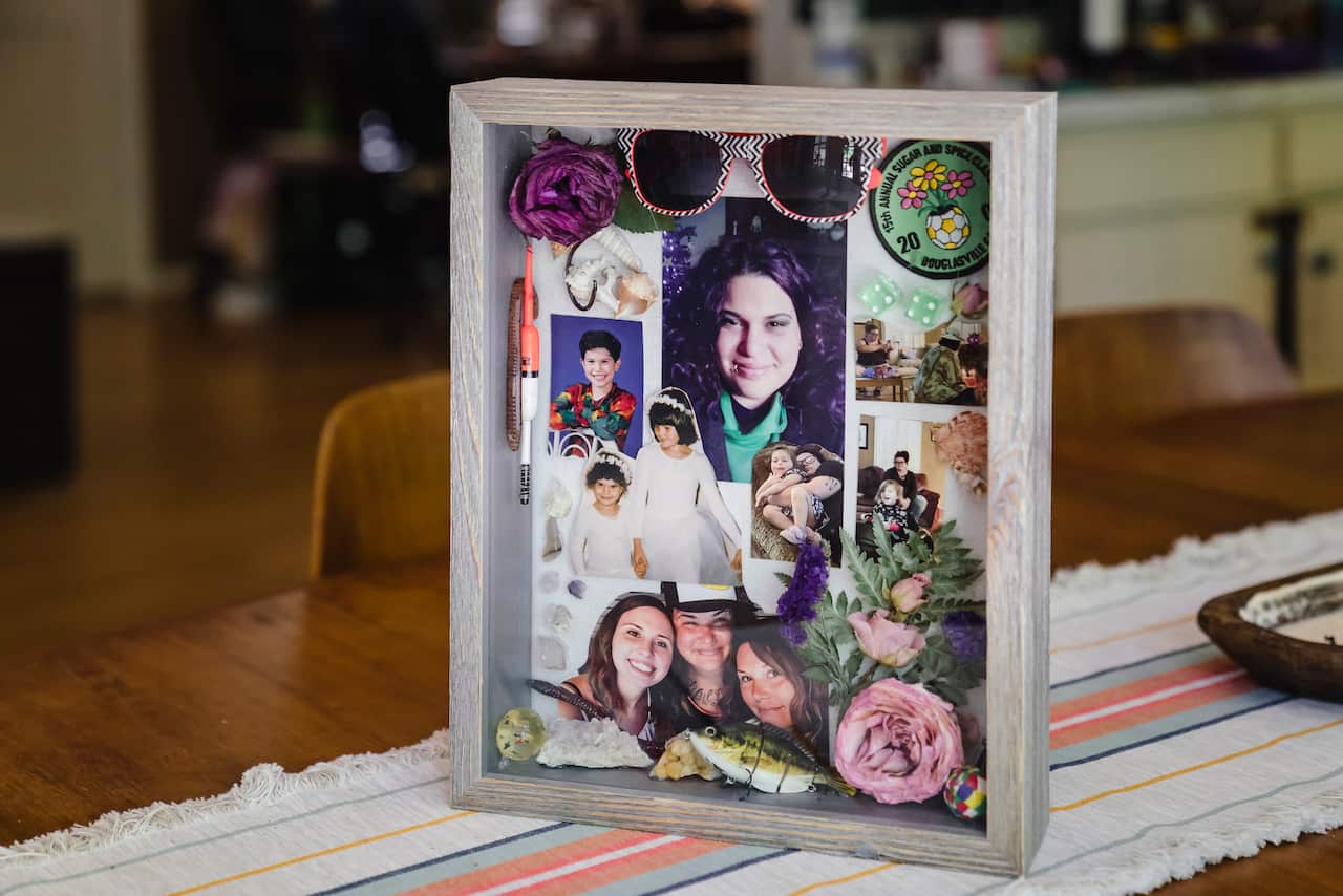 A memory box for Rosanne Boyland at the home of her sister Lonna Cave.