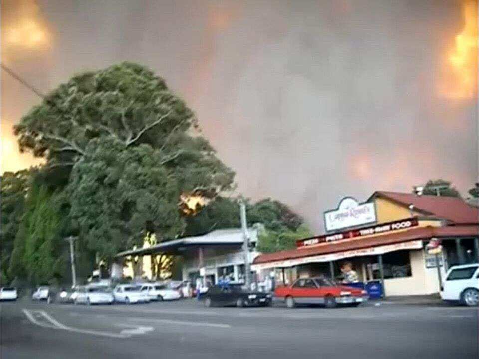 Flames descend on Cappa Rossi's during the Black Saturday fires.