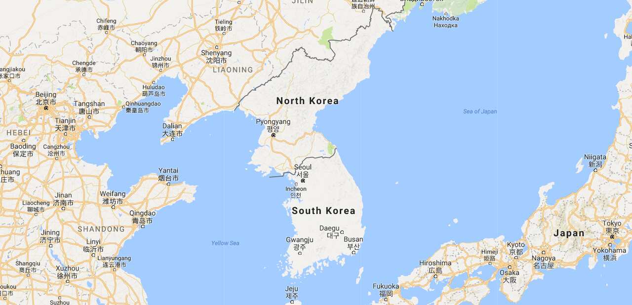 A Map of the region showing China, North Korea, South Korea and Japan.