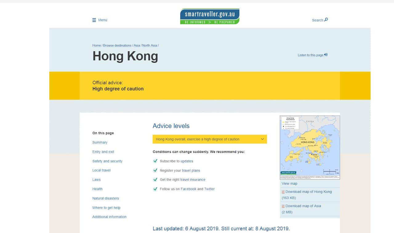 Tuesday's warning on the Australian website.