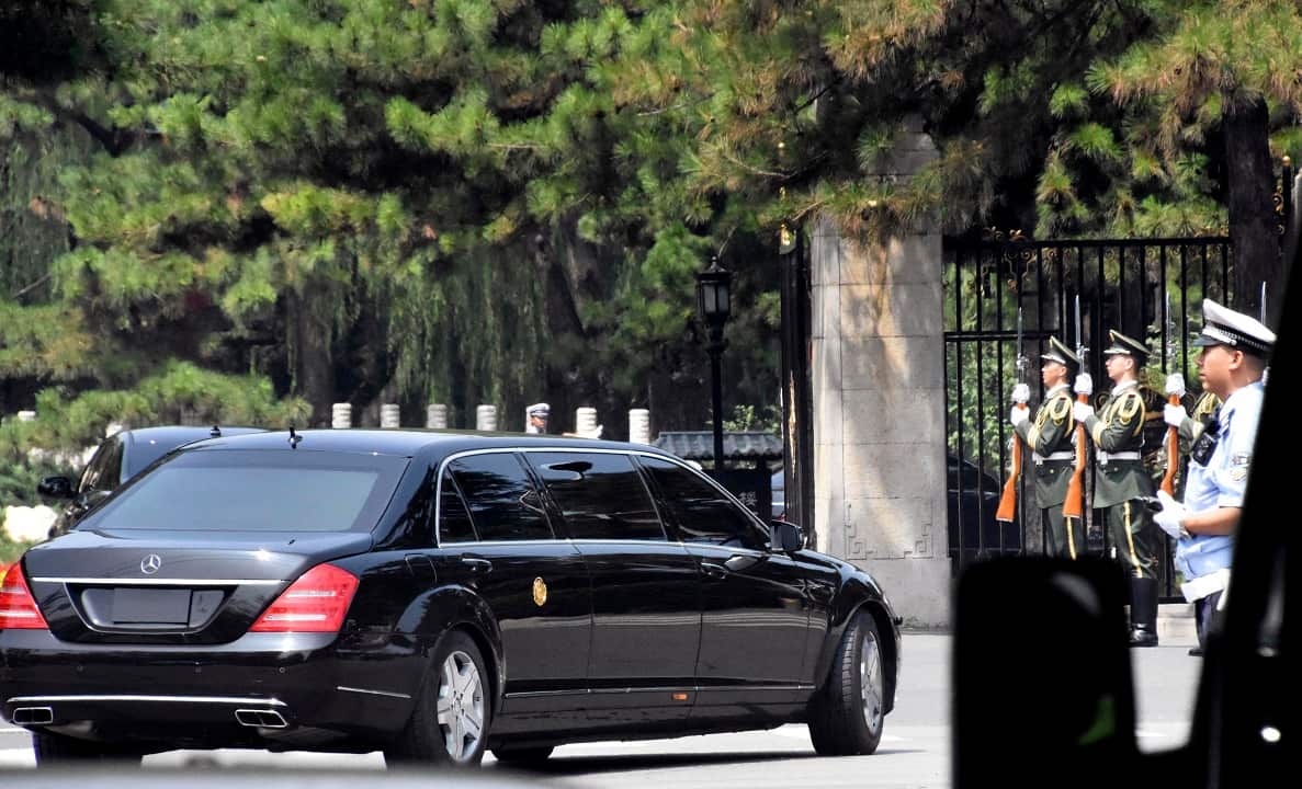 A stretch limousine similar to one North Korean leader Kim Jong-un has used previously, arrives in Beijing.