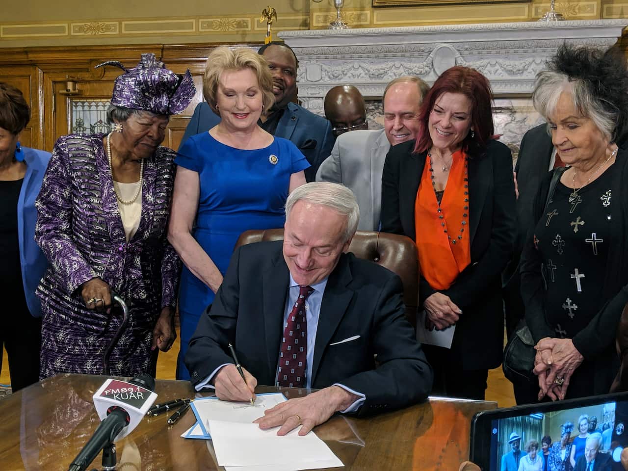 Arkansas Governor Asa Hutchinson signs a bill into law that replaces the states two statues with statues of civil rights leader Daisy Bates and Johnny Cash.