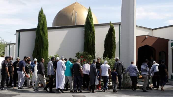 In this Saturday, March 23, 2019 file photo, Worshippers prepare to enter the Al Noor mosque following last week's mass shooting in Christchurch, New Zealand. 