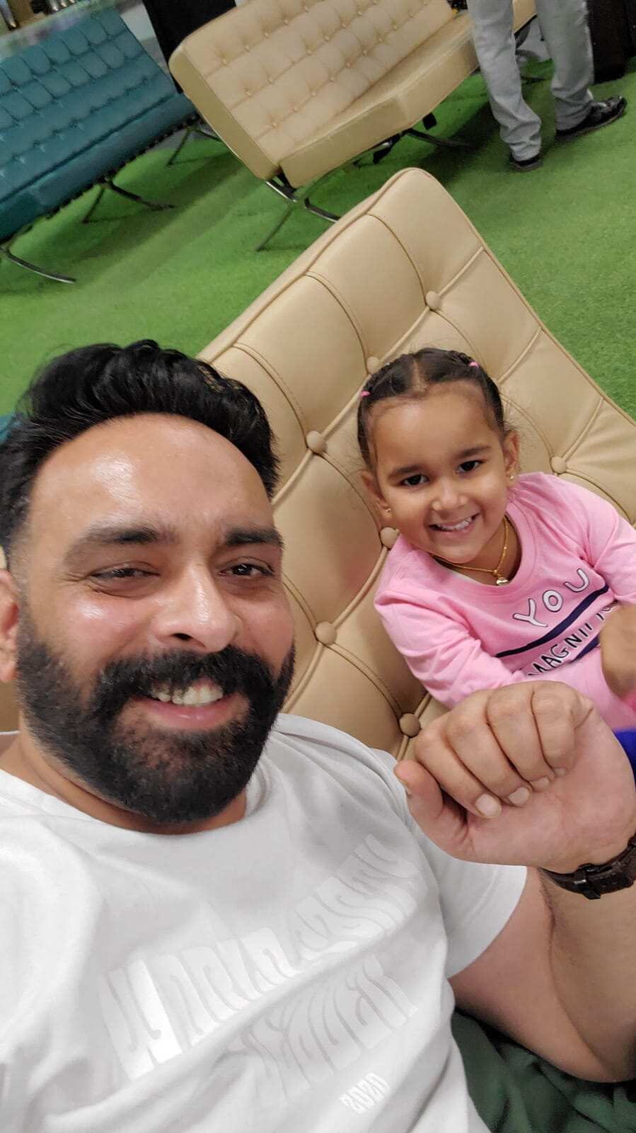 Yadwinder Singh with Ashlyn Romana at Doha International Airport.