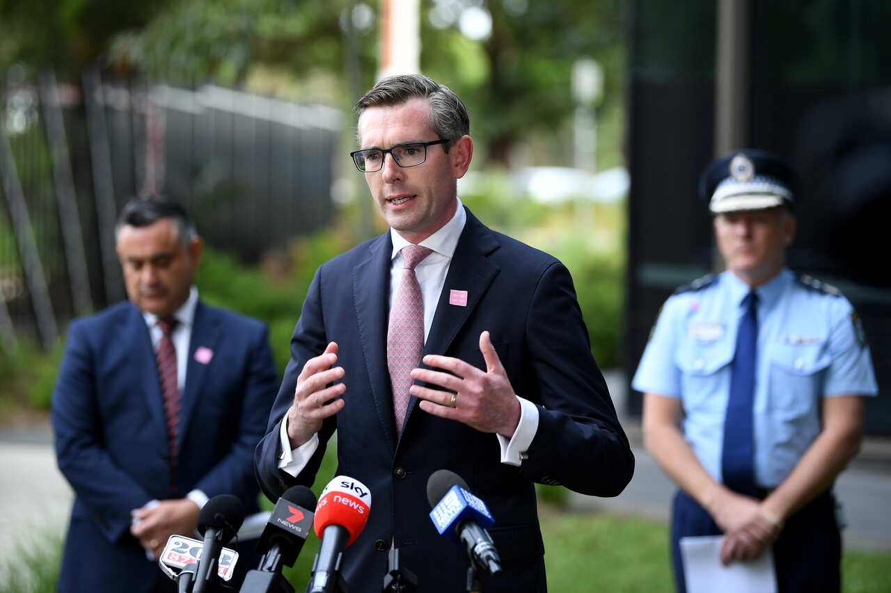 NSW Treasurer Dominic Perrottet speaks to the media during a press conference in Sydney,.