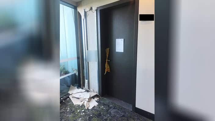 Damaged inside the 'cracked' Opal Tower.