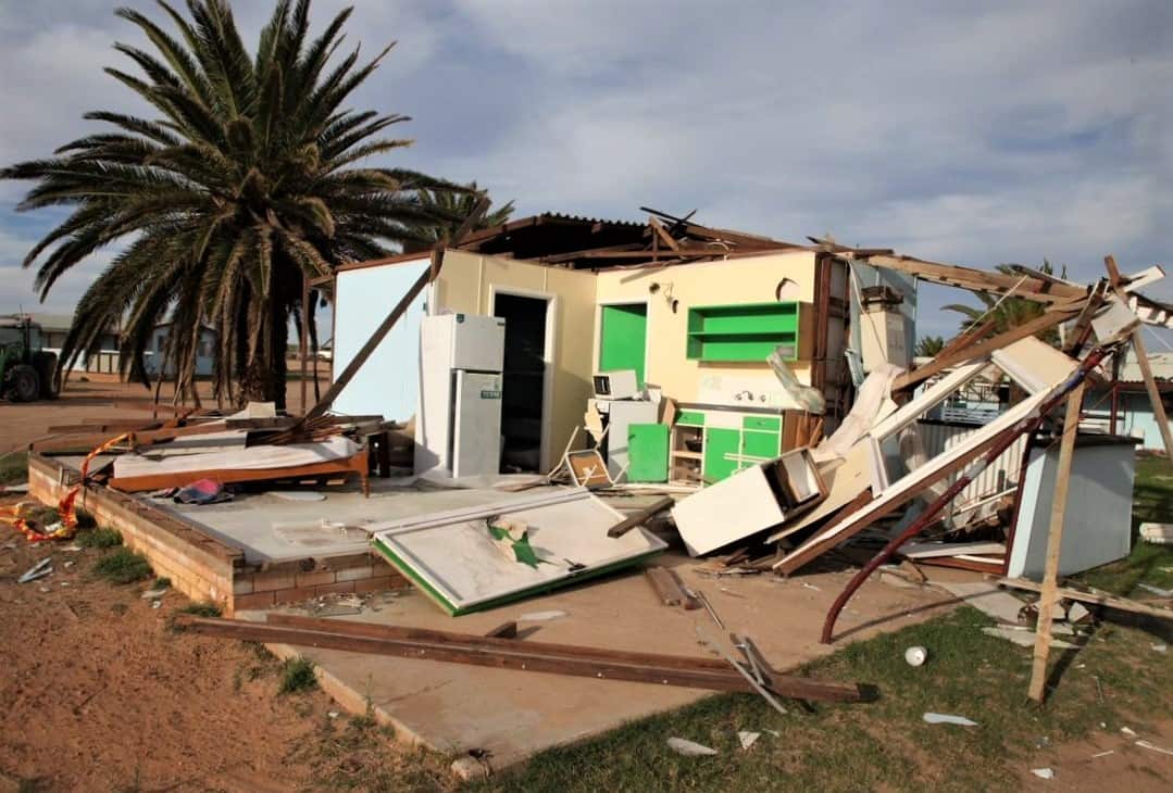 One of the smashed cabins at Wagoe Chalets.