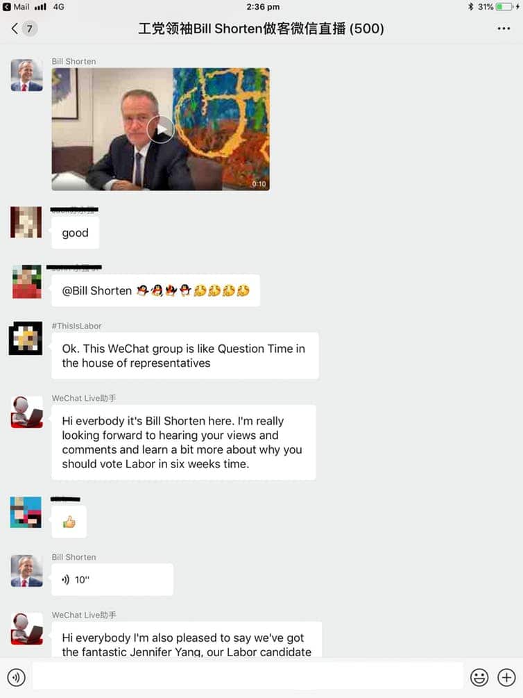 Bill Shorten took questions from 500 WeChat users on WeChat Live.