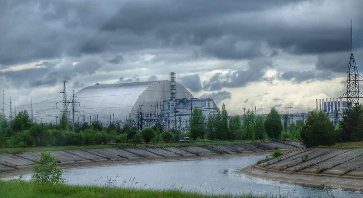 Chernobyl Nuclear Power Plant (Ukraine) with the new safe confinement building over the number 4 reactor unit. May 2017