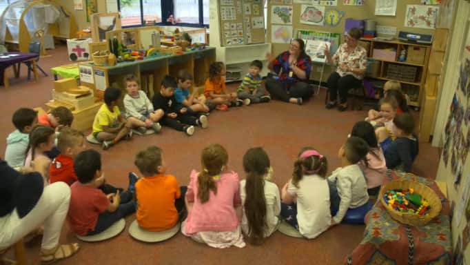 Children and educators at Aurora School Community Kindergarten.