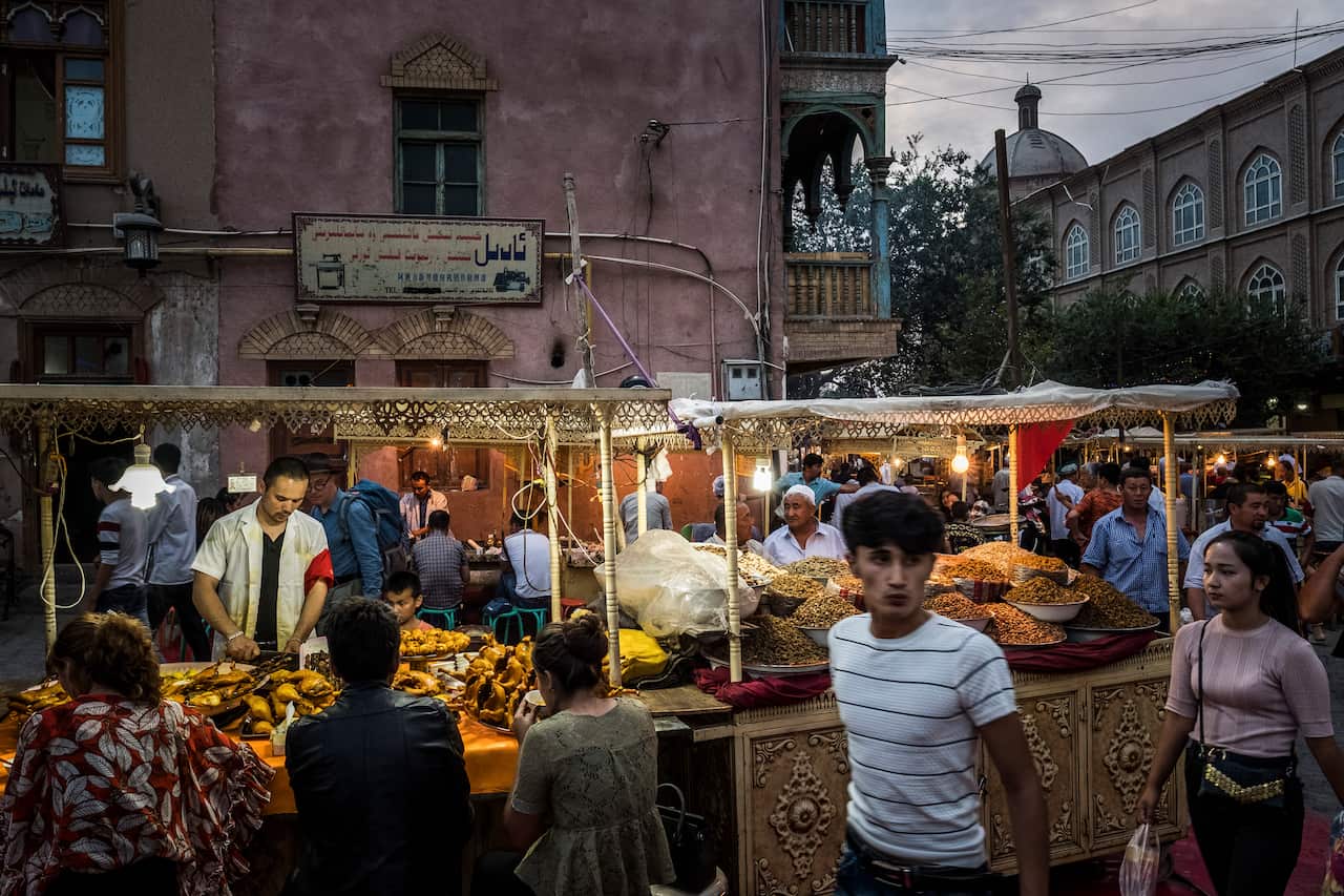 A market in Kashgar, a city in the Xinjiang region of China.