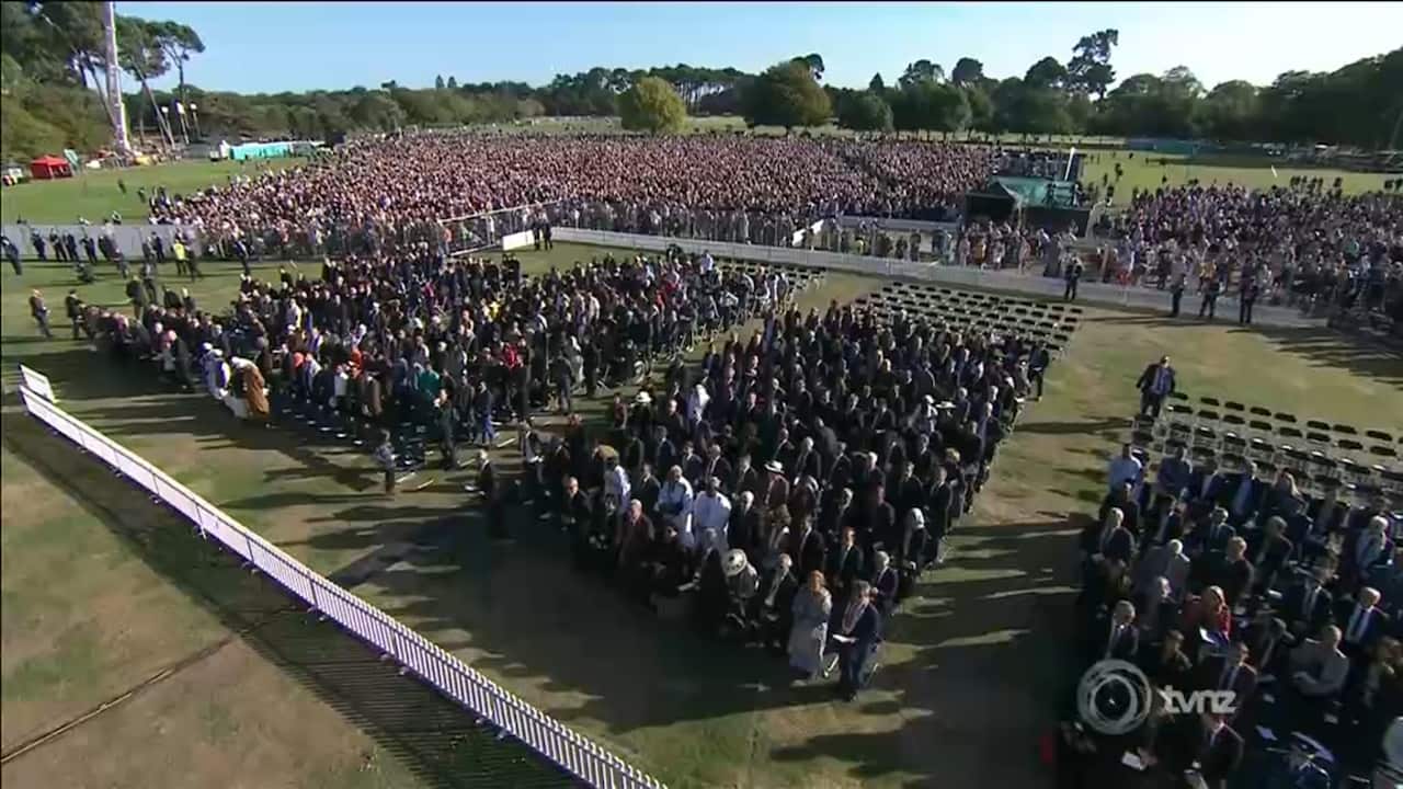 New Zealanders gather at a National Remembrance Service for Christchurch terror attack victims.