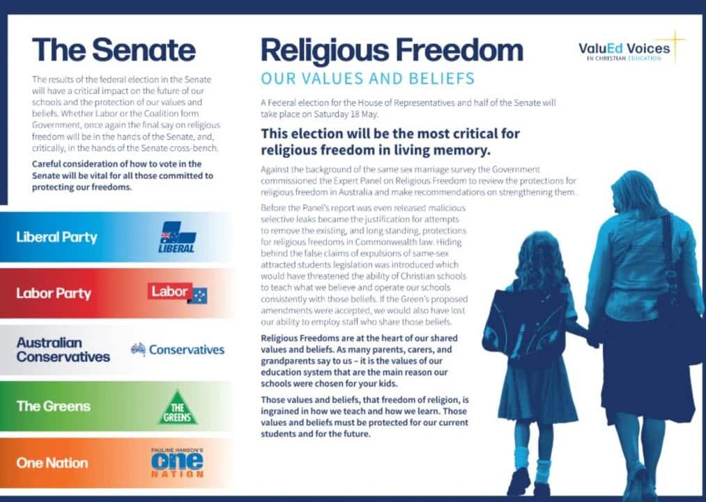 The flyers given to parents with children attending Christian schools. 