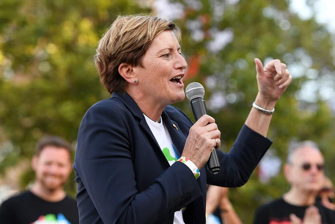 Christine Forster talks at a rally.