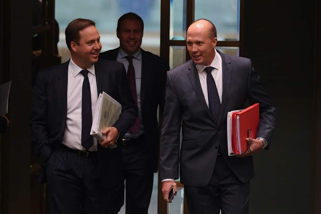 Steve Ciobo, left, voted for fellow Queenslander Peter Dutton in August's leadership spill.