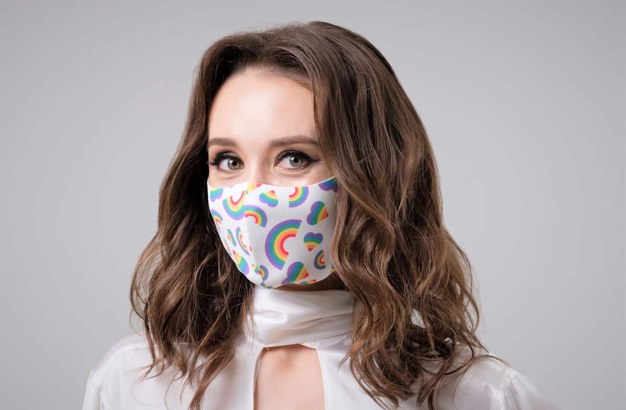 Soprano Claire Lyon in one of her masks.