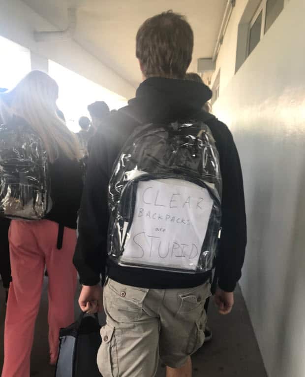 One student's response to the clear backpack rule. 