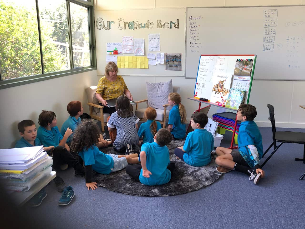 Sue Paul with Clifton Creek students