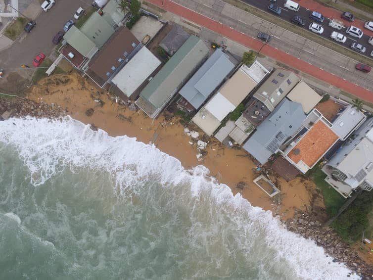 Aerial footage showing devastation caused by severe storms at Collaroy on Sydney’s northern beaches in June 2016. 