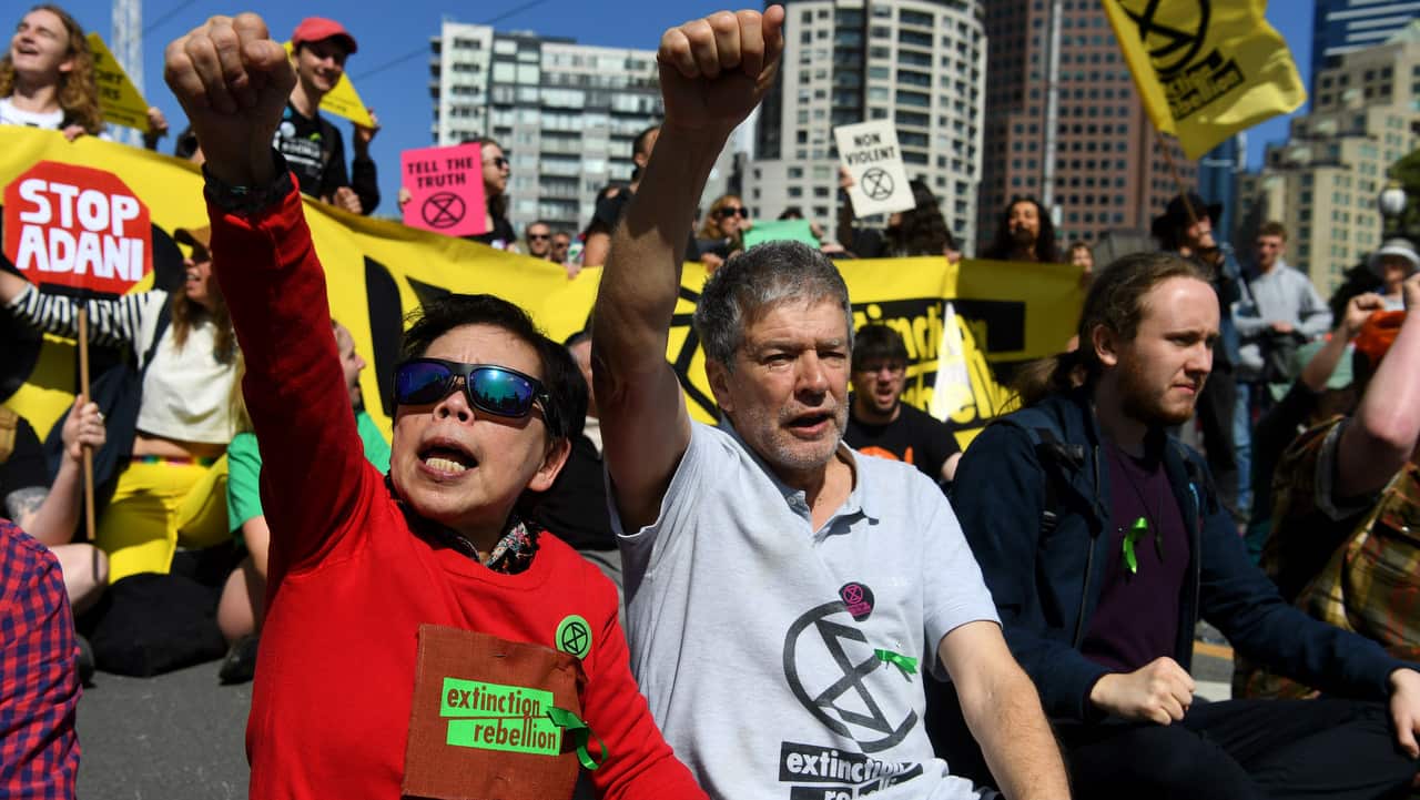 Climate change protesters on Princess Bridge in Melbourne.