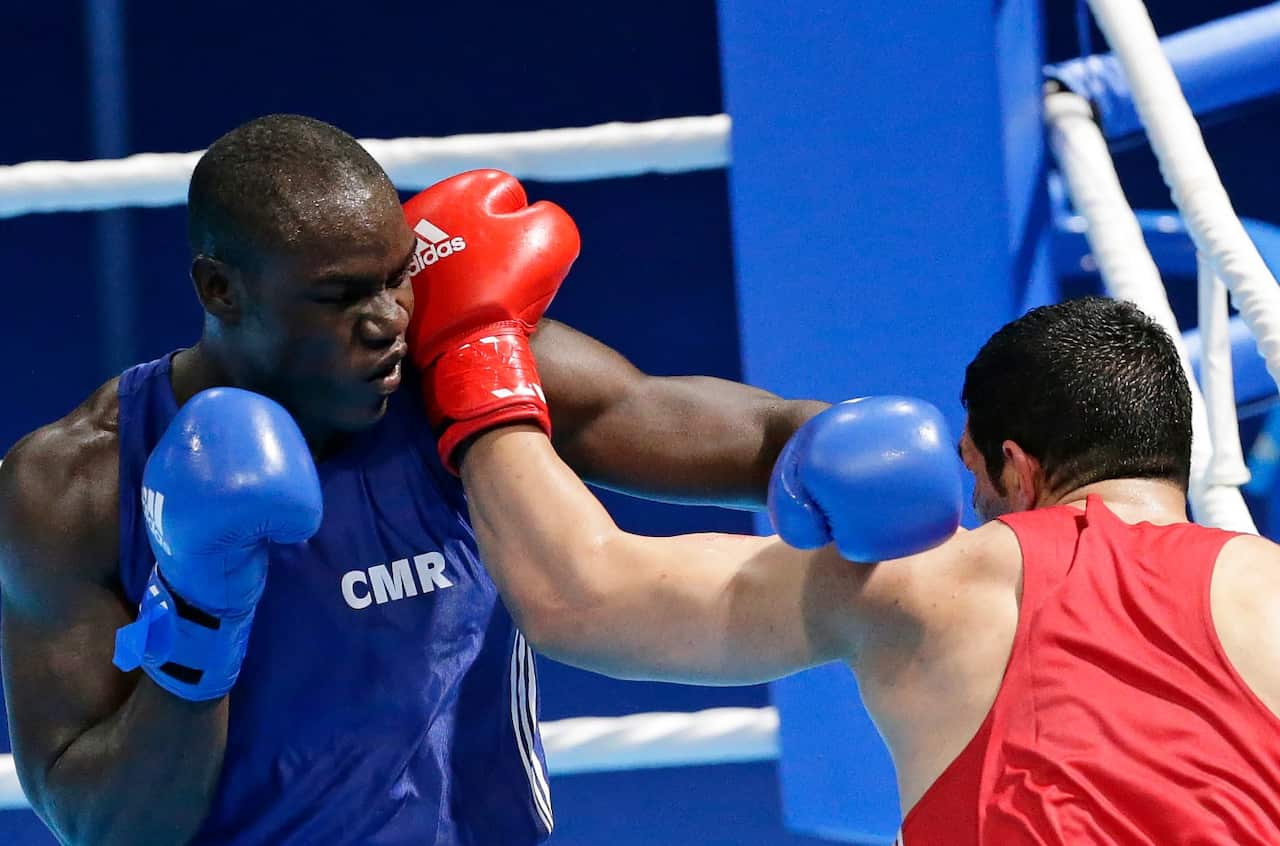 File: Cameroon's Arsene Fokou Fosso compete during their Baku 2017 4th Islamic Solidarity Games