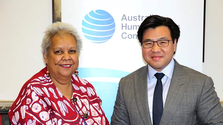 Jackie Huggins with Tim Soutphommasane.
