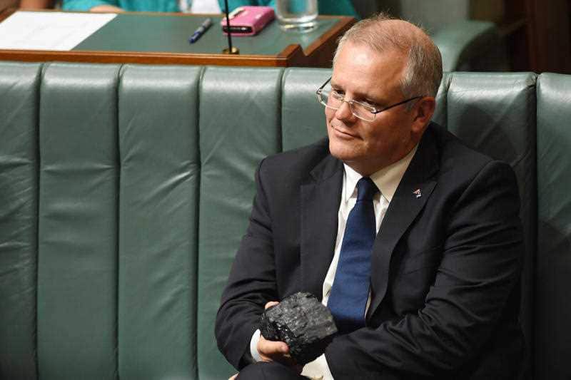 Then-Treasurer Scott Morrison with a piece of coal during House of Representatives Question Time.