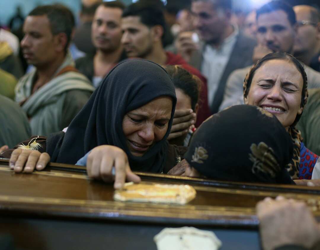 A funeral for one of the people killed after a bus carrying Coptic Christians was attacked by gunmen on the side of a road in Egypt's southern Minya province.