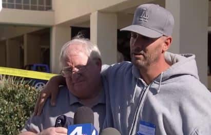 Jason Coffman (right) sobbed as he recalled authorities telling him that his oldest son Cody Coffman had been killed in the bar shooting.