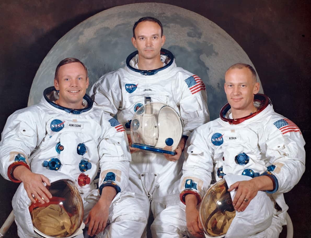 This March 30, 1969 photo made available by NASA shows the crew of the Apollo 11, from left, Neil Armstrong, Michael Collins, Edwin E. Aldrin