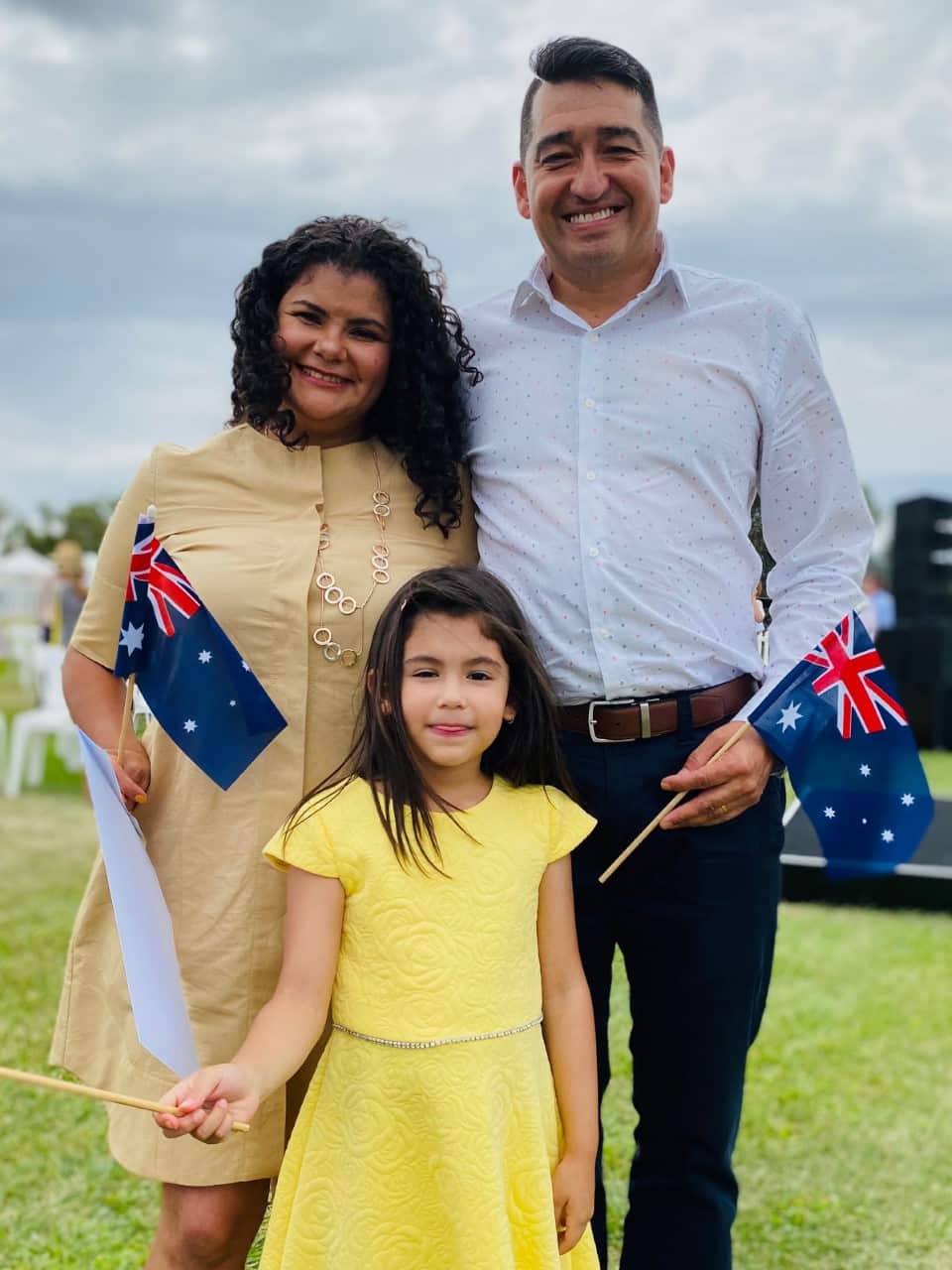 Adriana, Oswaldo and their daughter Sophia at the citizenship ceremony in Canberra.