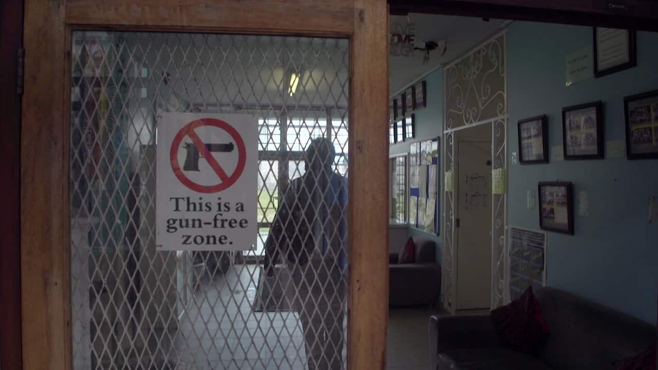 A sign at a school at Cape Flats where kids are routinely subject to violence.