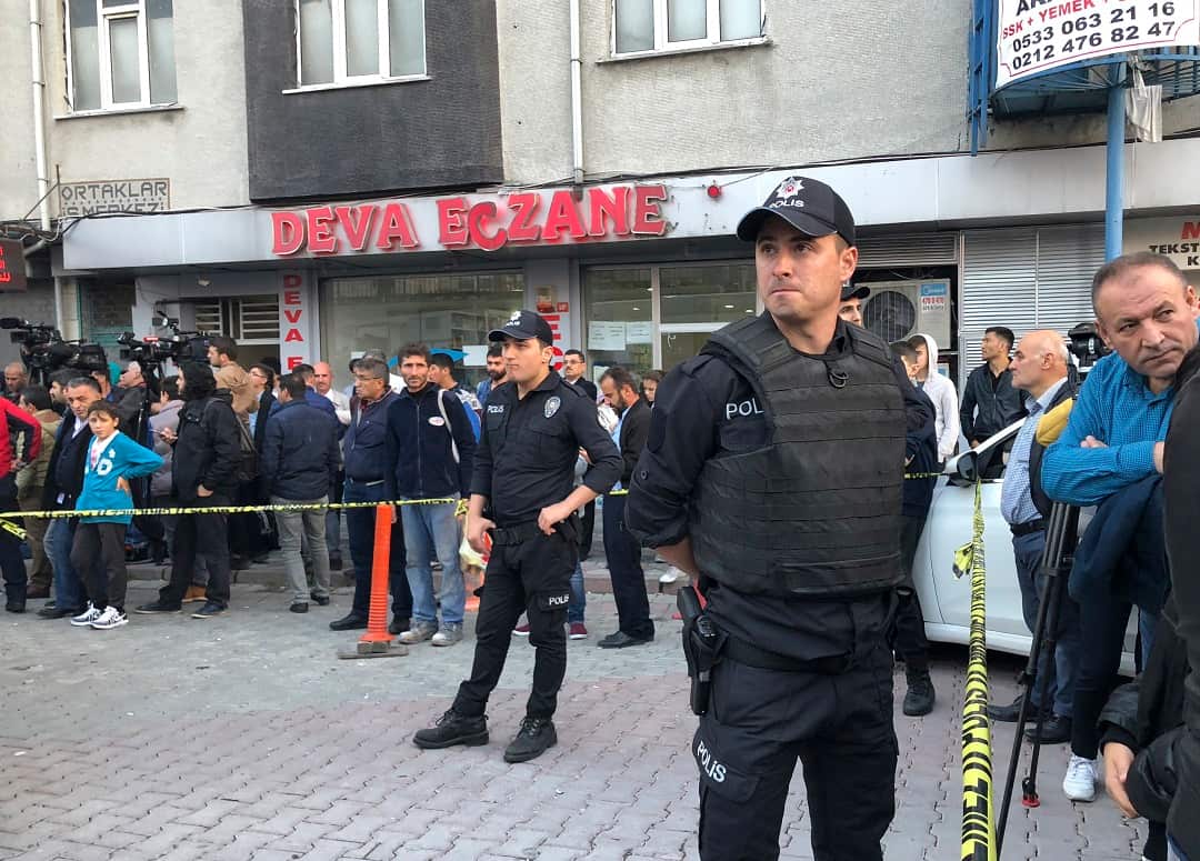 Turkish police cordon off an area where authorities earlier found a vehicle belonging to the Saudi Consulate.