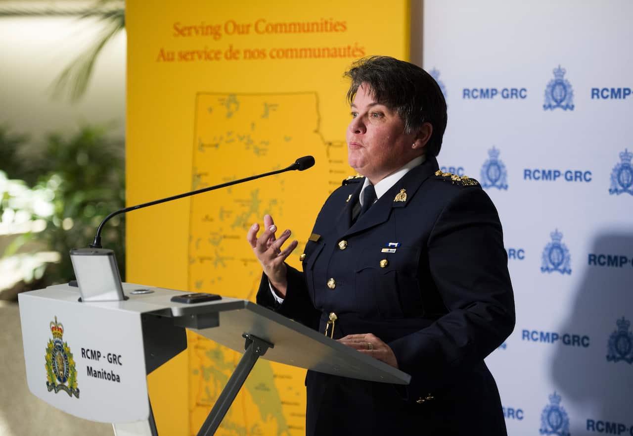 Royal Canadian Mounted Police Assistant Commissioner Jane MacLatchy announces the discovery of the two bodies. 