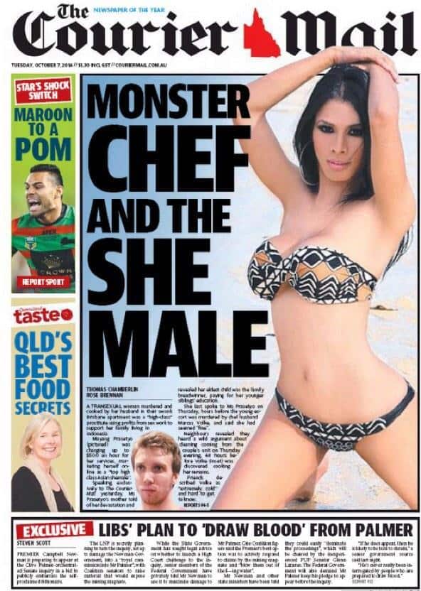 The front page of the Courier Mail on October 7, 2014.