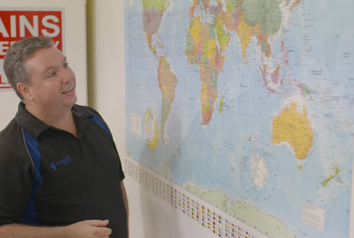 A map in Wholesale Paint Group's e-commerce office shows the various places they've shipped to.