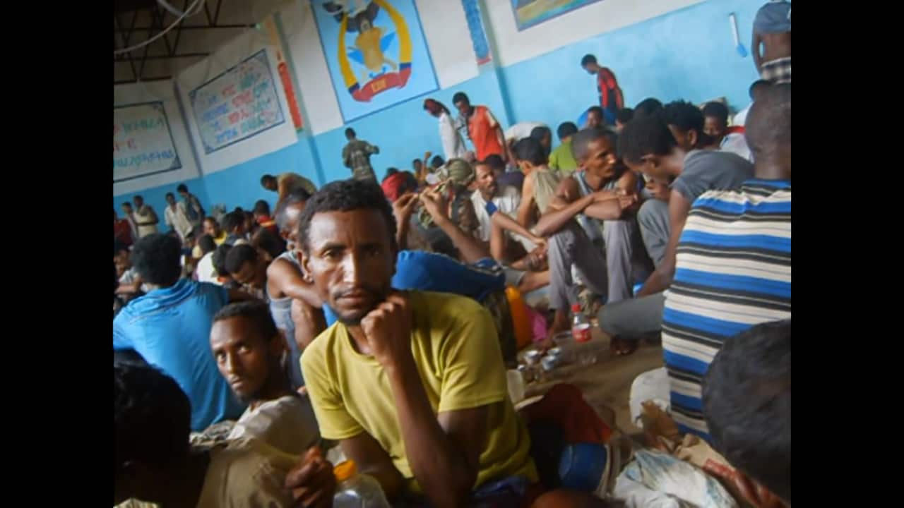 Smuggled footage reveals the cramped conditions inside an Eritrean detention centre. 