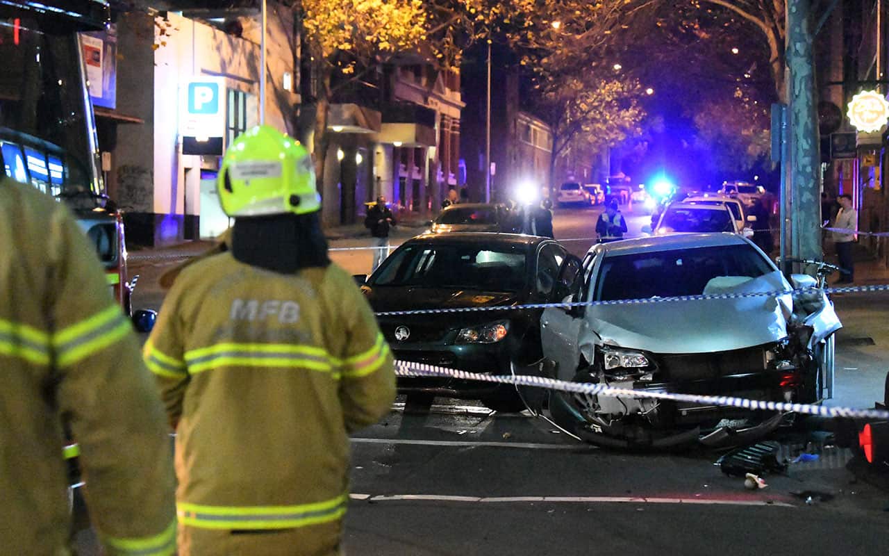 Damaged vehicles in Melbourne CBD following the incident. 