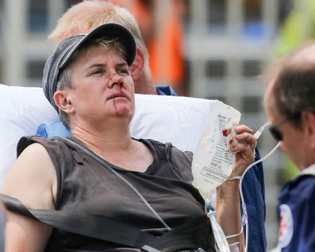 Injured train passengers are seen at Richmond station, Sydney, Monday, January 22, 2018 (AAP)