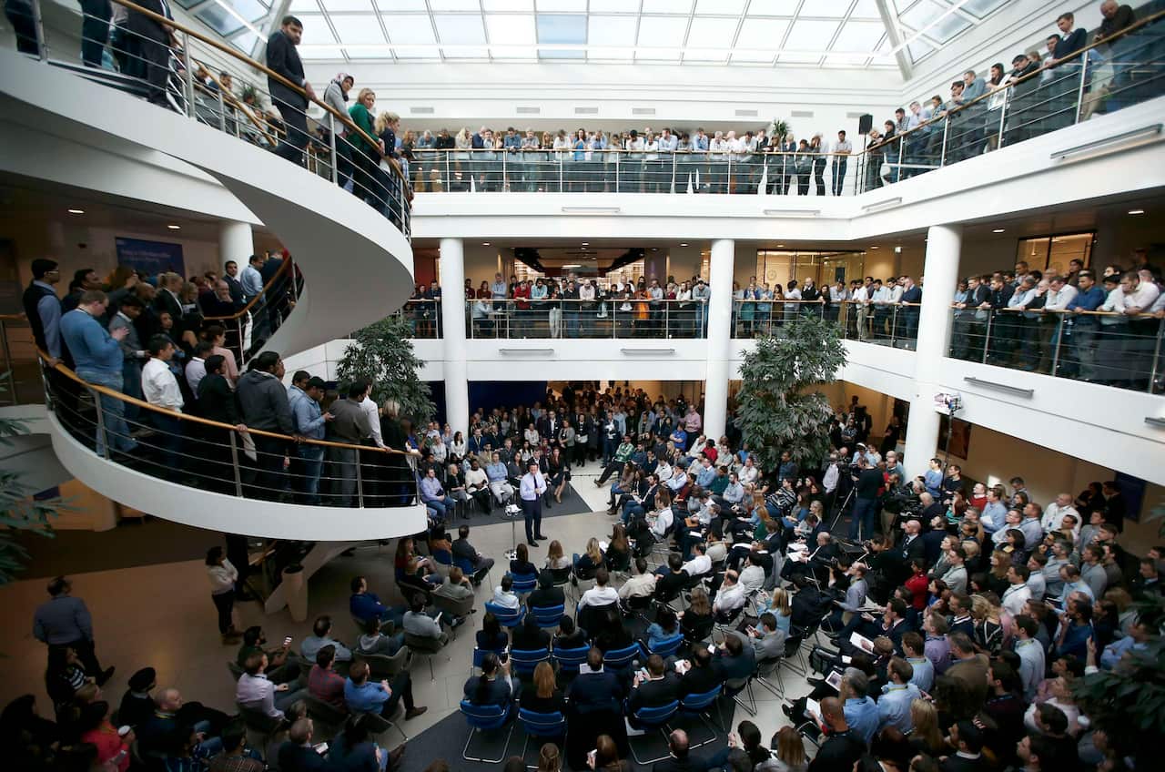 British Prime Minister David Cameron delivers a speech on the European Union to workers and guests at the headquarters of O2 on February 23 (Getty)