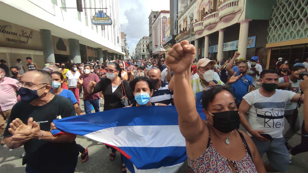 Government supporters also rallied in support of Cuban President Miguel Diaz-Canel in Havana, on July 11, 2021.  