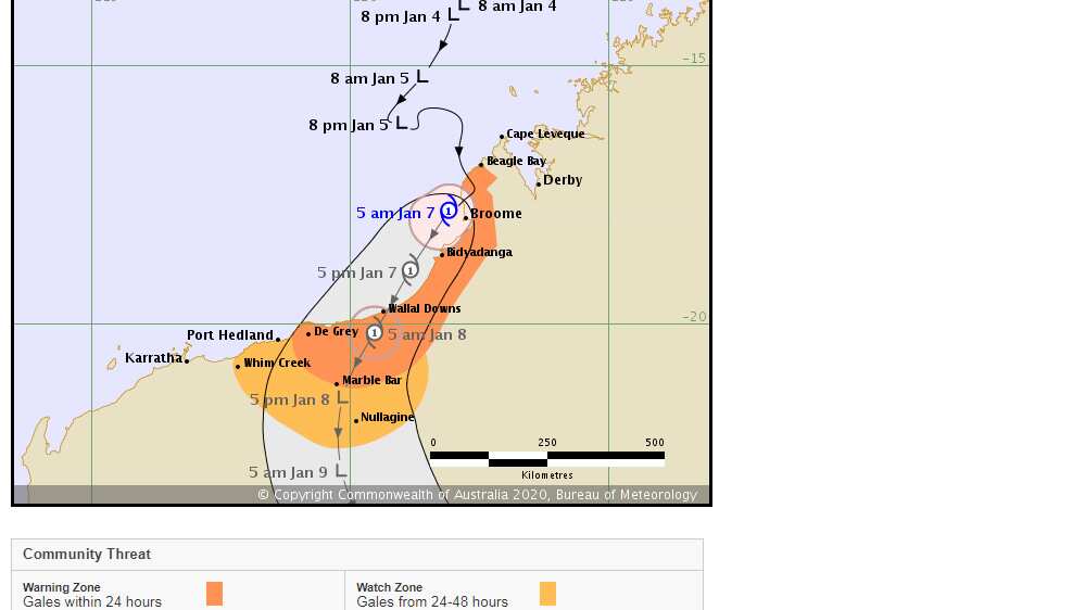 Tropical cyclone forecast track map for Cyclone Blake.