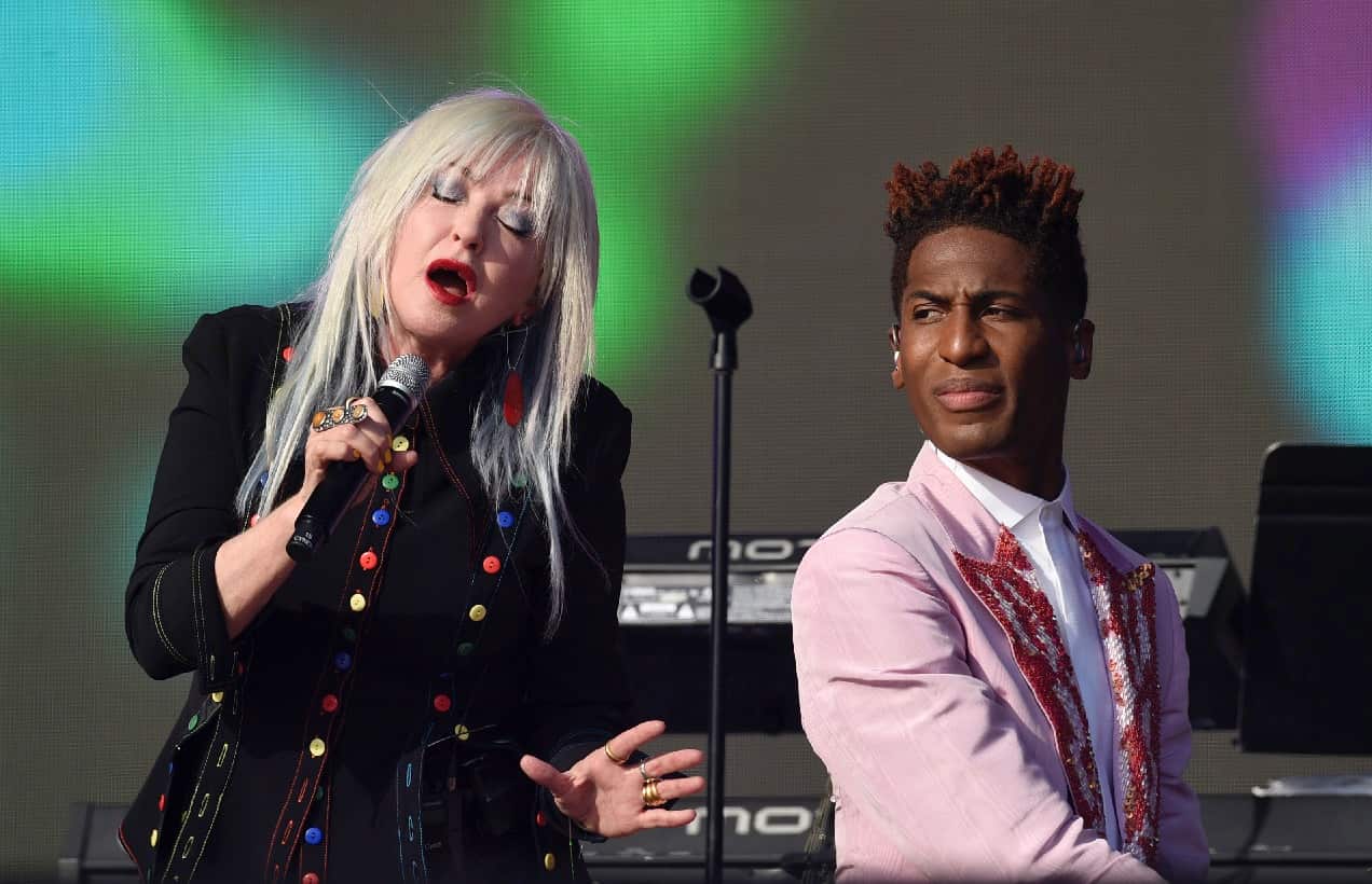 Cyndi Lauper and Jon Batiste perform at Global Citizen Live in Central Park in New York.