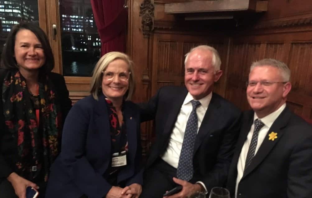 Malcolm and Lucy Turnbull meet with Sydney-born MP Catherine West and co-chair of the UK's Australia and NZ Parliamentary friendship group Andrew Rosindell. 