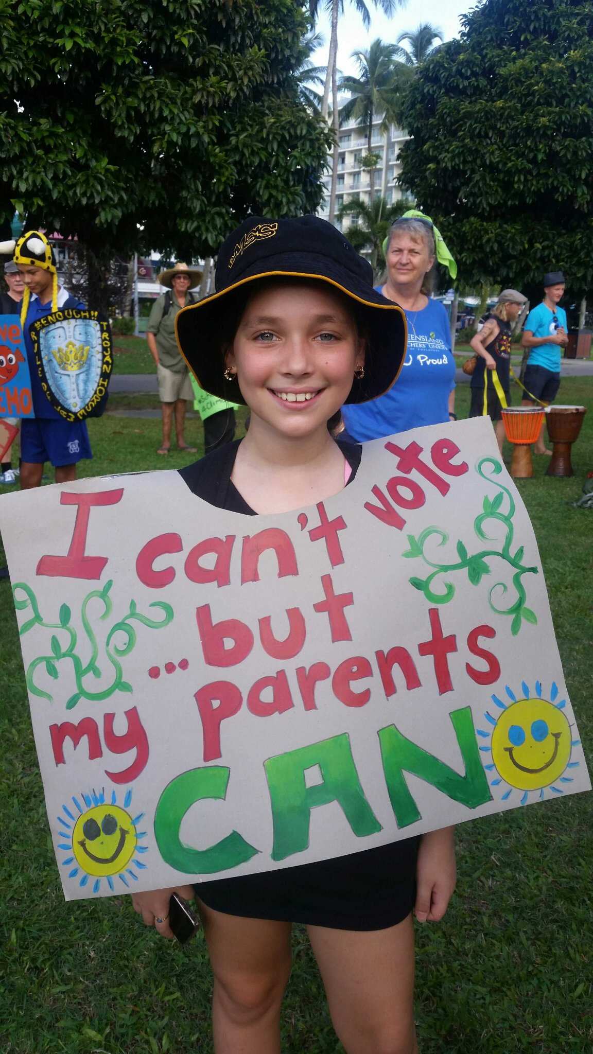Eva, 10, at the Cairns climate strike.