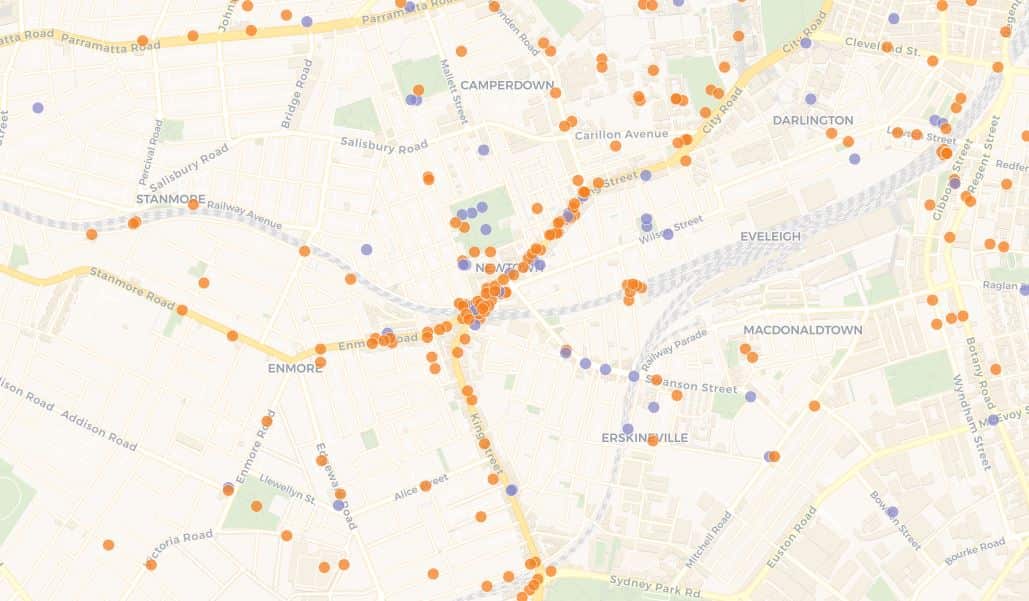 Reports in Newtown. Orange indicates "bad" report.