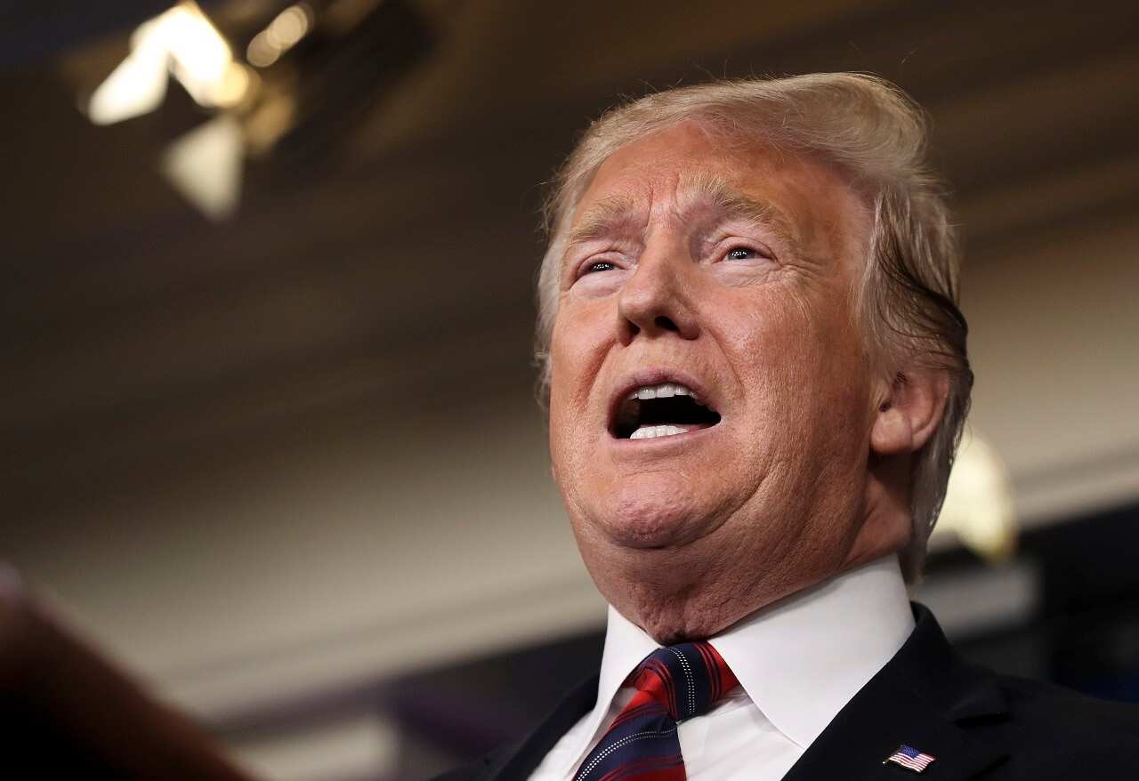 President Donald Trump speaks in the White House.